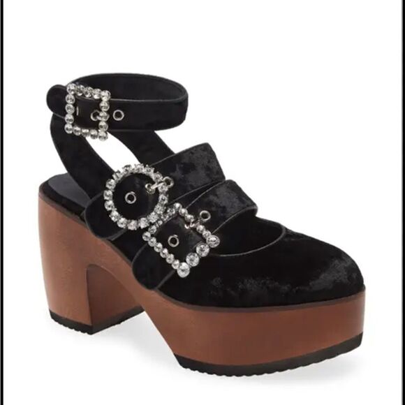 Jeffrey Campbell Velvet Platform Clog with crystal buckles size 8